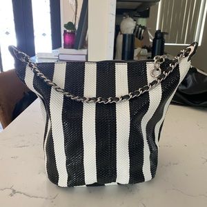 Zara ,  Black and white stripe bag, silver chain, longer strap, perfect